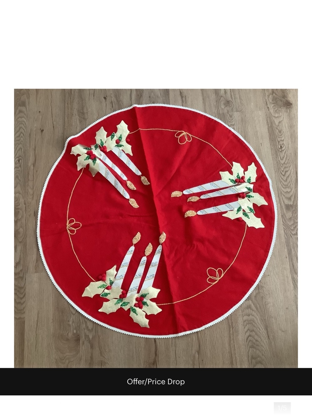Vintage Christmas Red Holiday Candle Tree Skirt